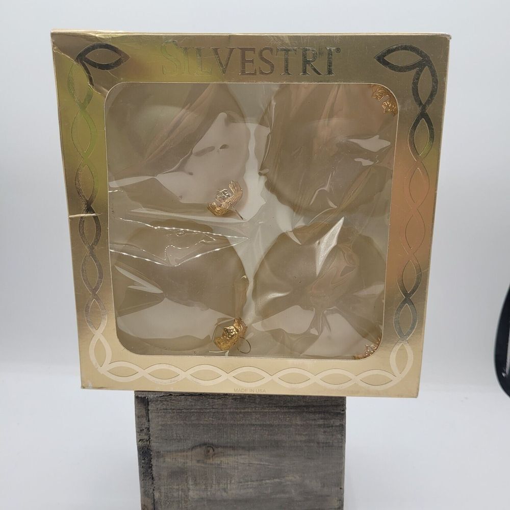 Silvestri Gold Beige Glass Bulb Christmas Ornaments Set Of 4 NIB Made In USA